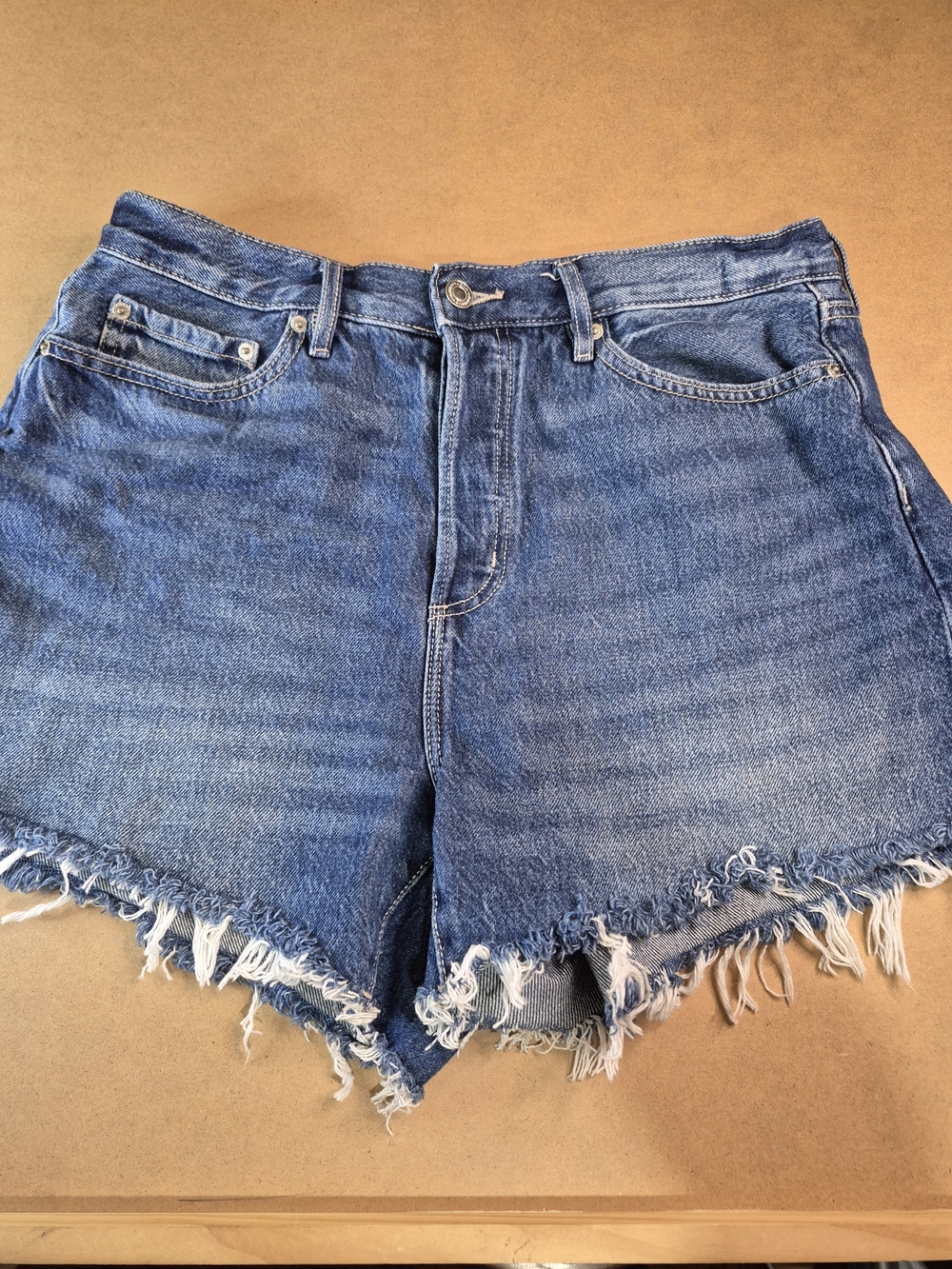 High-Rise Distressed Blue Denim Cutoff Shorts Size 12
